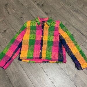 Funky scarecrow patchwork button up collared lightweight jacket top